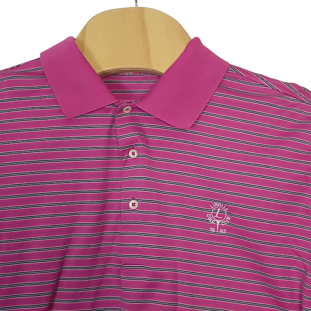 Fairway Green Linville Golf Club Mens Pink Striped  Cotton Polo Shirt Size Large